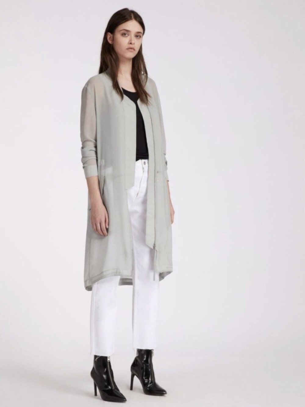 AllSaints Elio Sheer Parka Jacket Size M Lightweight Longline Layer